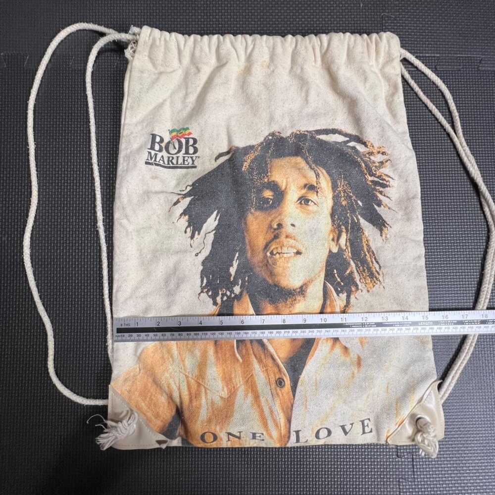 Bob Marley One Love Drawstring Bag Canvas Backpack 17" X 13" Rasta Design - Picture 2 of 4